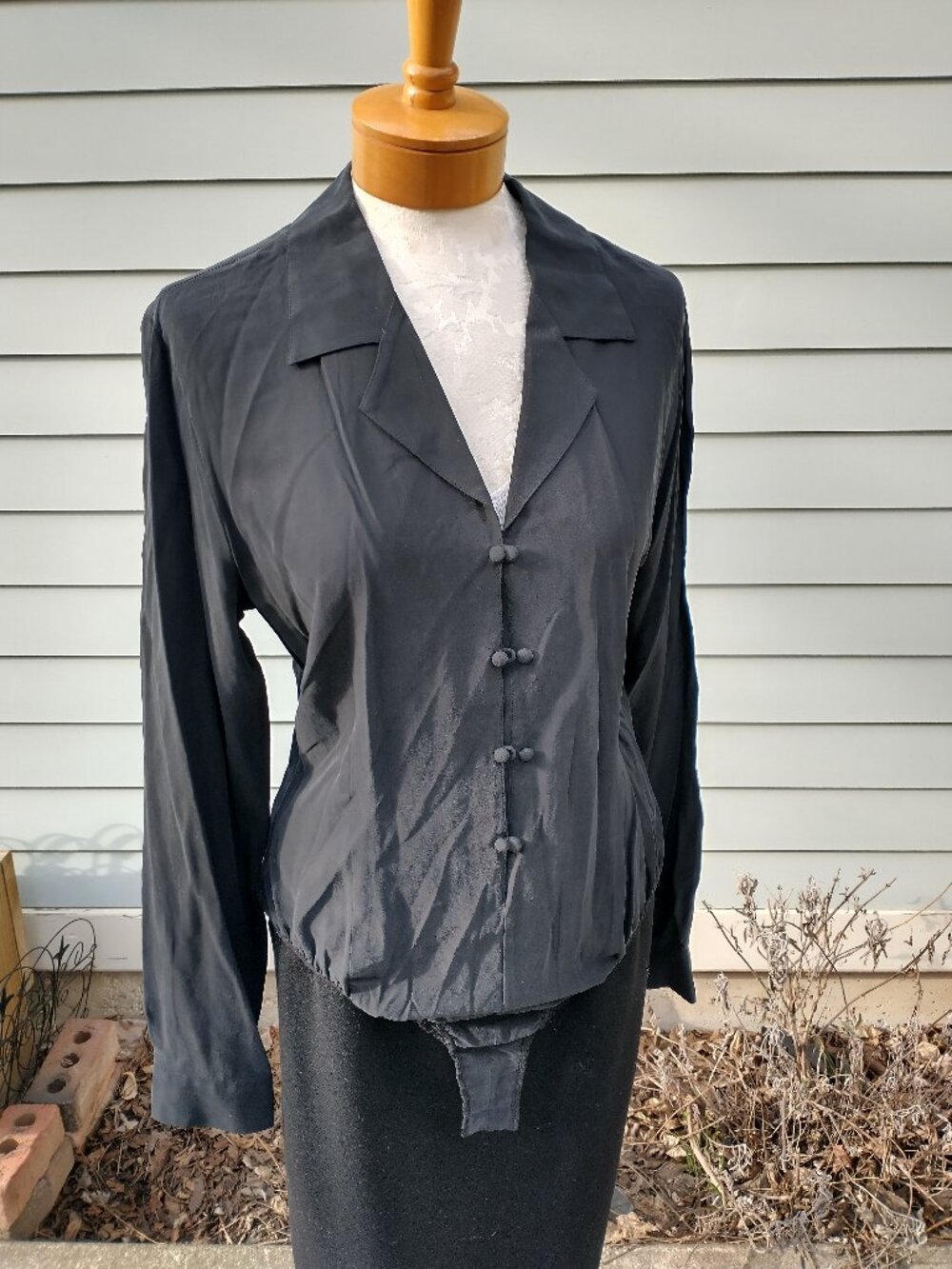 Blouse: Silk black long sleeve body suit. Size 12 - by DKNY